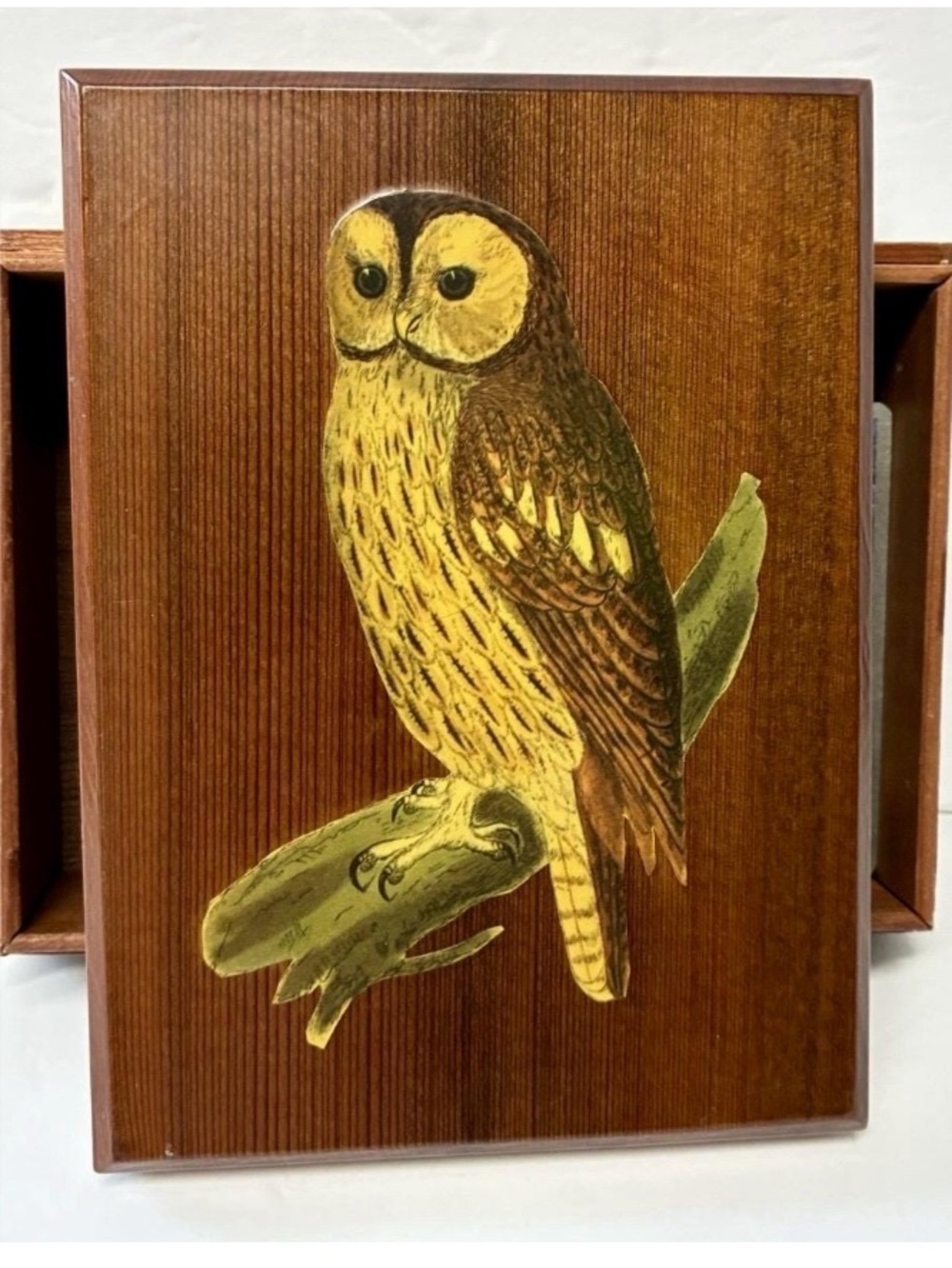 Vintage Wood Double Deck Playing Card Box – Decoupage Tawny Owl